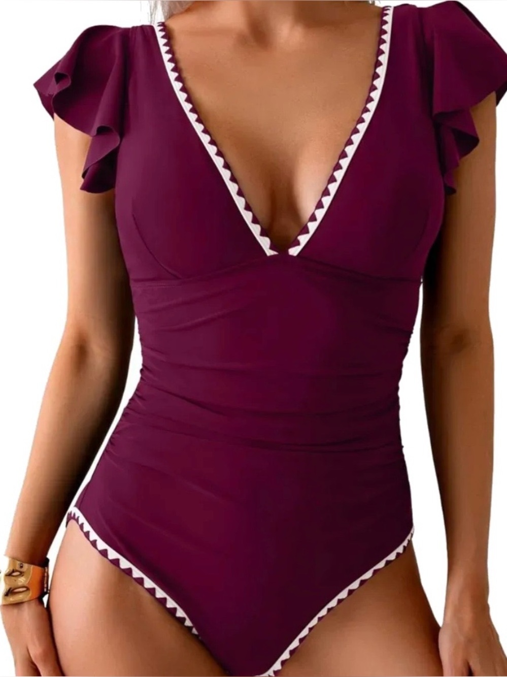 Aidonger Women's One Piece Tummy Control Bathing Suit (Purplish Red)